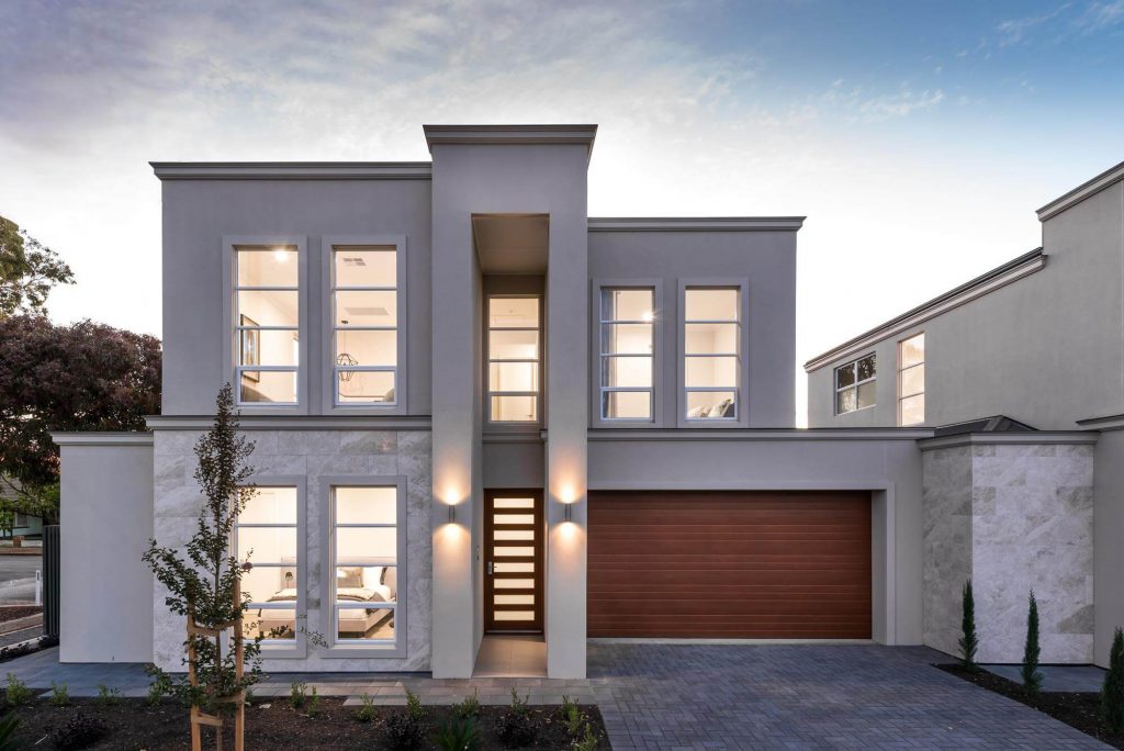 A lavish modern luxury home with sleek architecture and lush greenery Adelaide's upscale Baker neighbourhood.